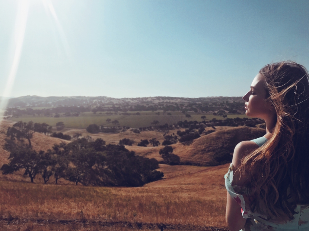 Fashion Designer Lauren Elaine of Once Upon a Seam Blog takes a scenic view off Foxen Canyon in Santa Ynez central coast of California