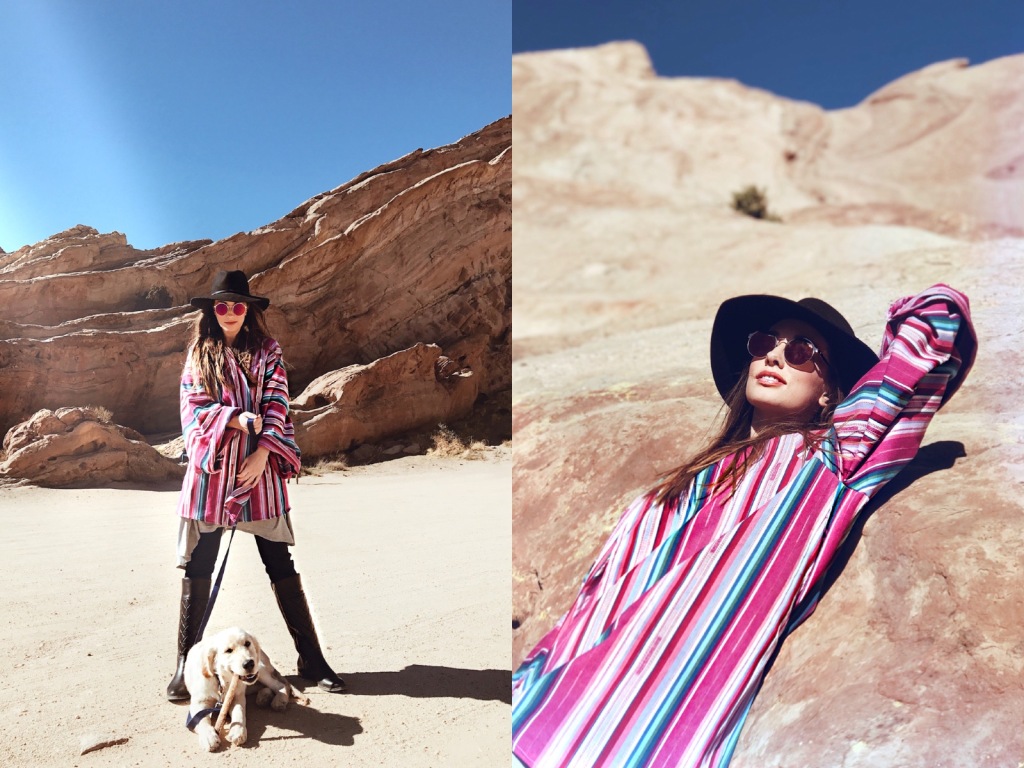 Fashion Designer Lauren Elaine explores Vasquez Rocks with her Golden Retriever "Mojave"